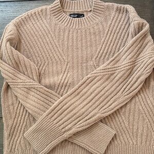 Beige Ribbed Crewneck Sweater